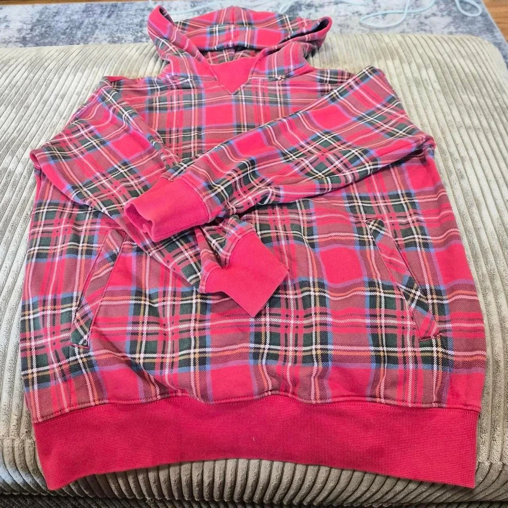 GAP Teen Boys Red Plaid Pullover Fleece Hoodie Size 8